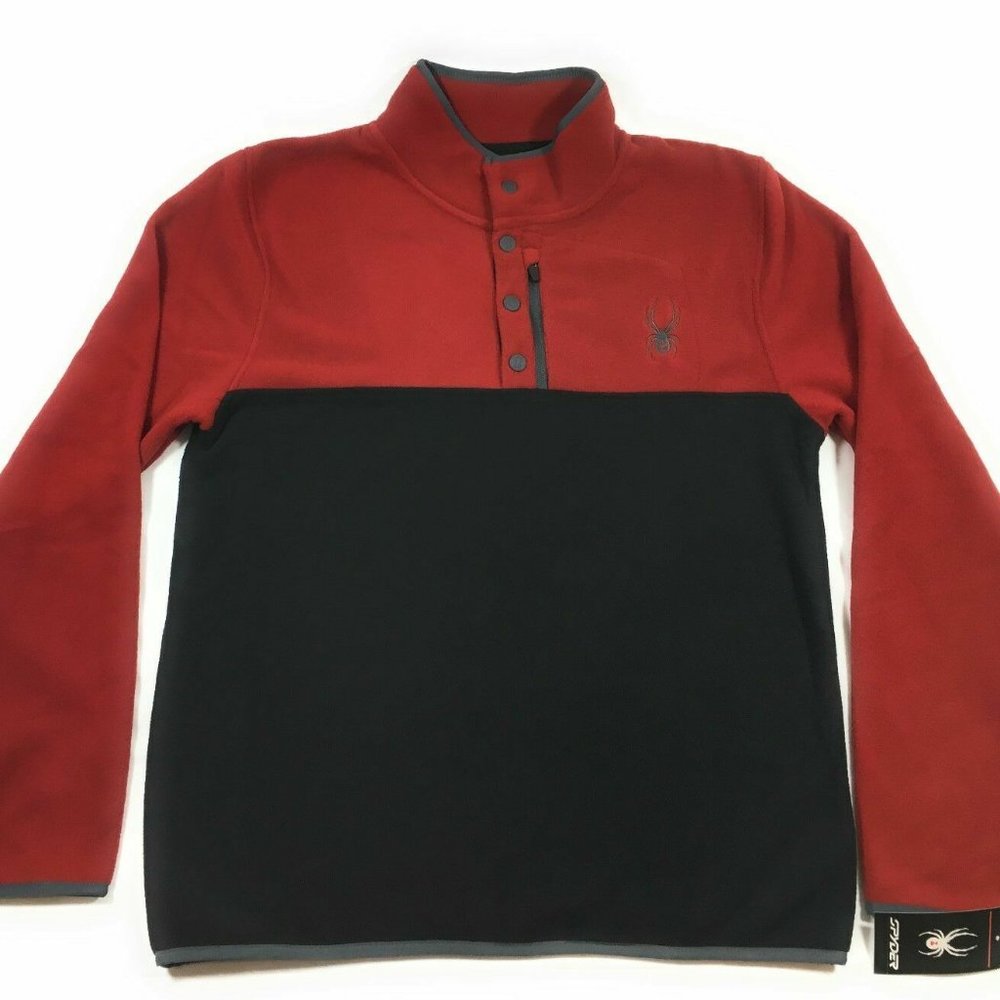 $130 Spyder Fleece Pullover Sweatshirt red/black, size Small NWT!